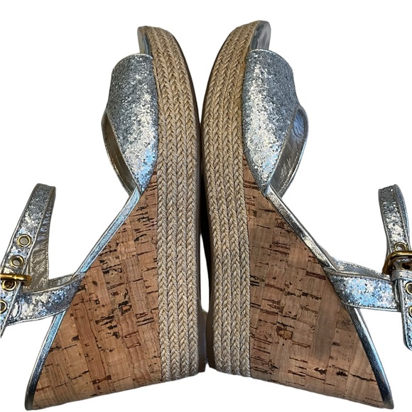 Prada Silver Glitter Cork Wedge Sandal, Sz 40 - Picture 7 of 16
